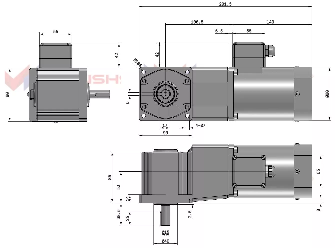 Мотор-редуктор 90YS120WGV22H/L90GF200RT 120 Вт 6,5 об/мин 220 В