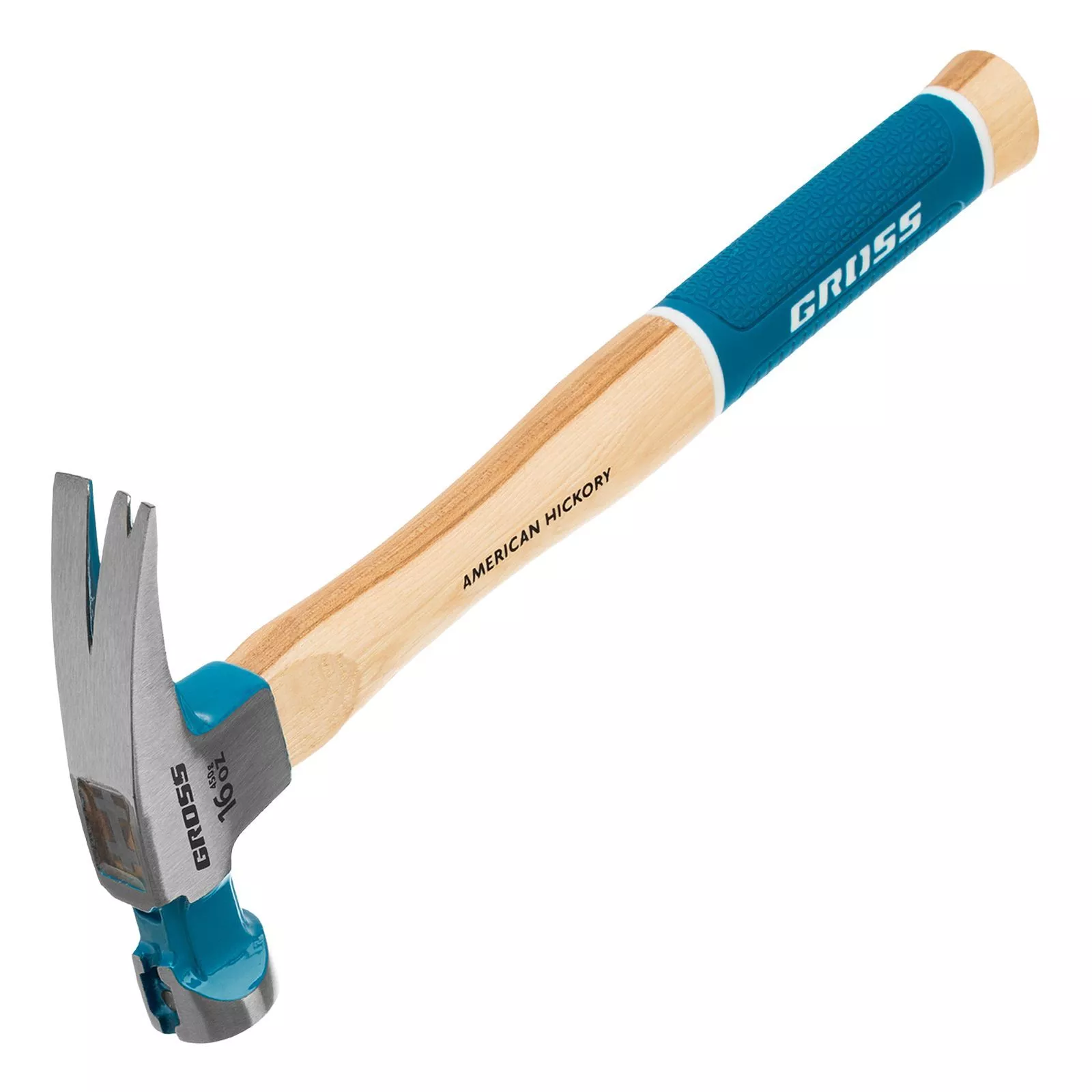 Молоток-гвоздодер, 450 г, угол 75, магнит, обрезиненная рукоятка American hickory GROSS