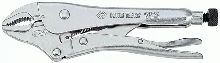 Зажим с фиксатором 185 мм, с закругленными губками KING TONY 6011-07R