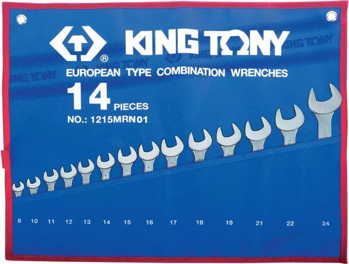 Набор комбинированных ключей, 8-24 мм, чехол из теторона, 14 предметов KING TONY 1215MRN01