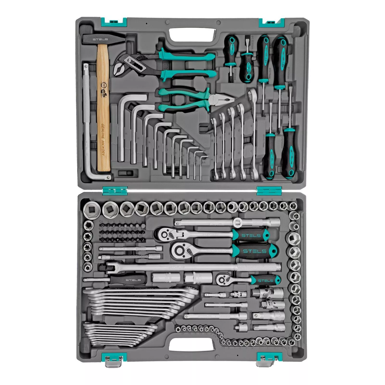 Набор инструментов, 1/2",3/8", 1/4", CrV, пластиковый кейс 142 предмета Stels