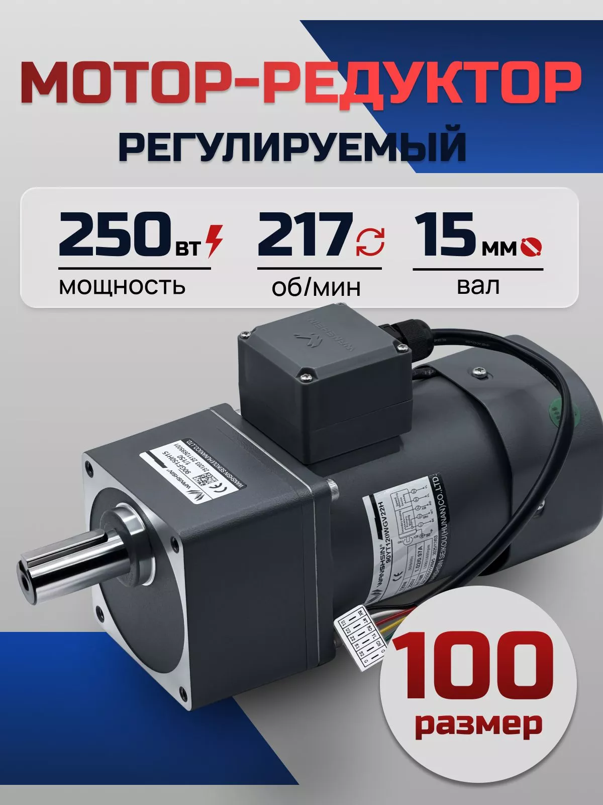 Регулируемый мотор-редуктор 100YT250WGV22H/100GF6H 250 Вт 217 об/мин 220 В