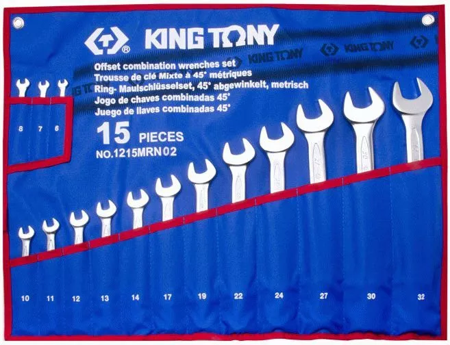 Набор комбинированных ключей, 6-32 мм, чехол из теторона, 15 предметов KING TONY 1215MRN02