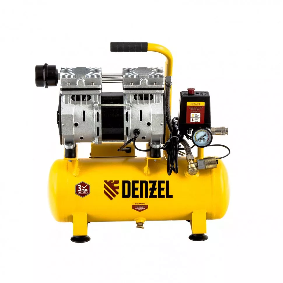 Компрессор DLS650/10 безмаслянный малошумный 650 Вт, 120 л/мин, ресивер 10 л Denzel