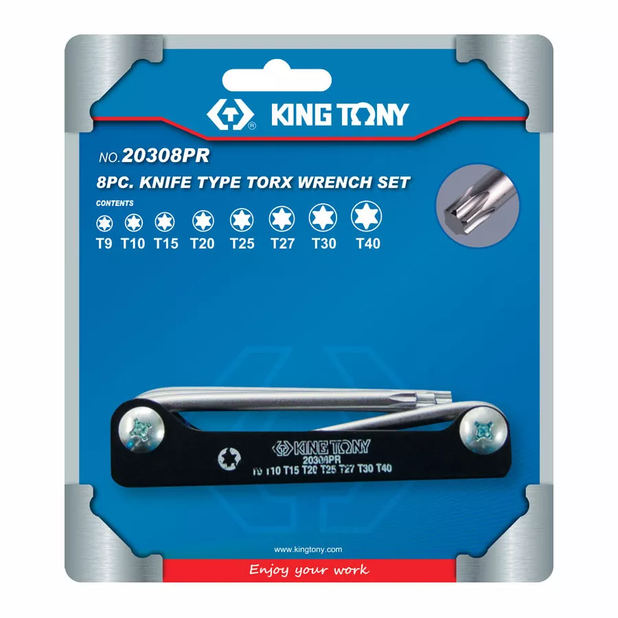 Набор Г-образных Torx, T9-T40, складные, 8 предметов KING TONY 20308PR