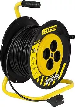 Удлинитель на катушке MX500, 50 м, 4 гнезда, ПВС 2x1 кв мм, 2200 Вт, STAYER