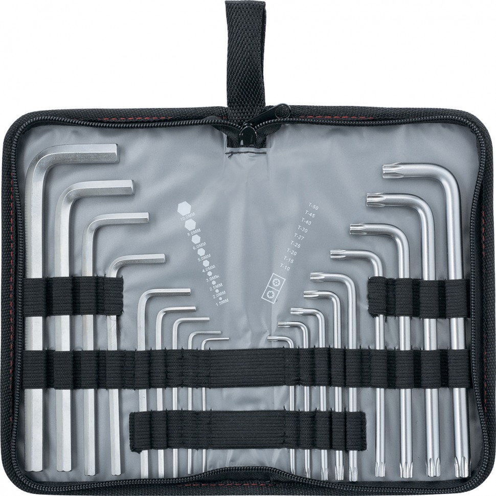 Набор ключей имбусовых HEX-Torx , 18 шт: HEX 1.5-10 мм, T10-T50, CrV, удлиненных, с сатиновым покрытием Matrix