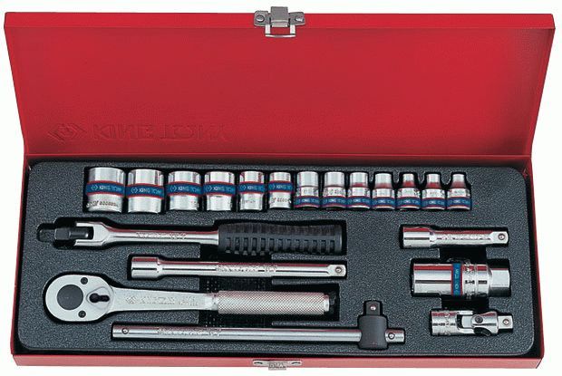 Набор торцевых головок с принадлежностями 3/8", шестигранные, 6-22 мм, 20 предметов KING TONY 3520MR02