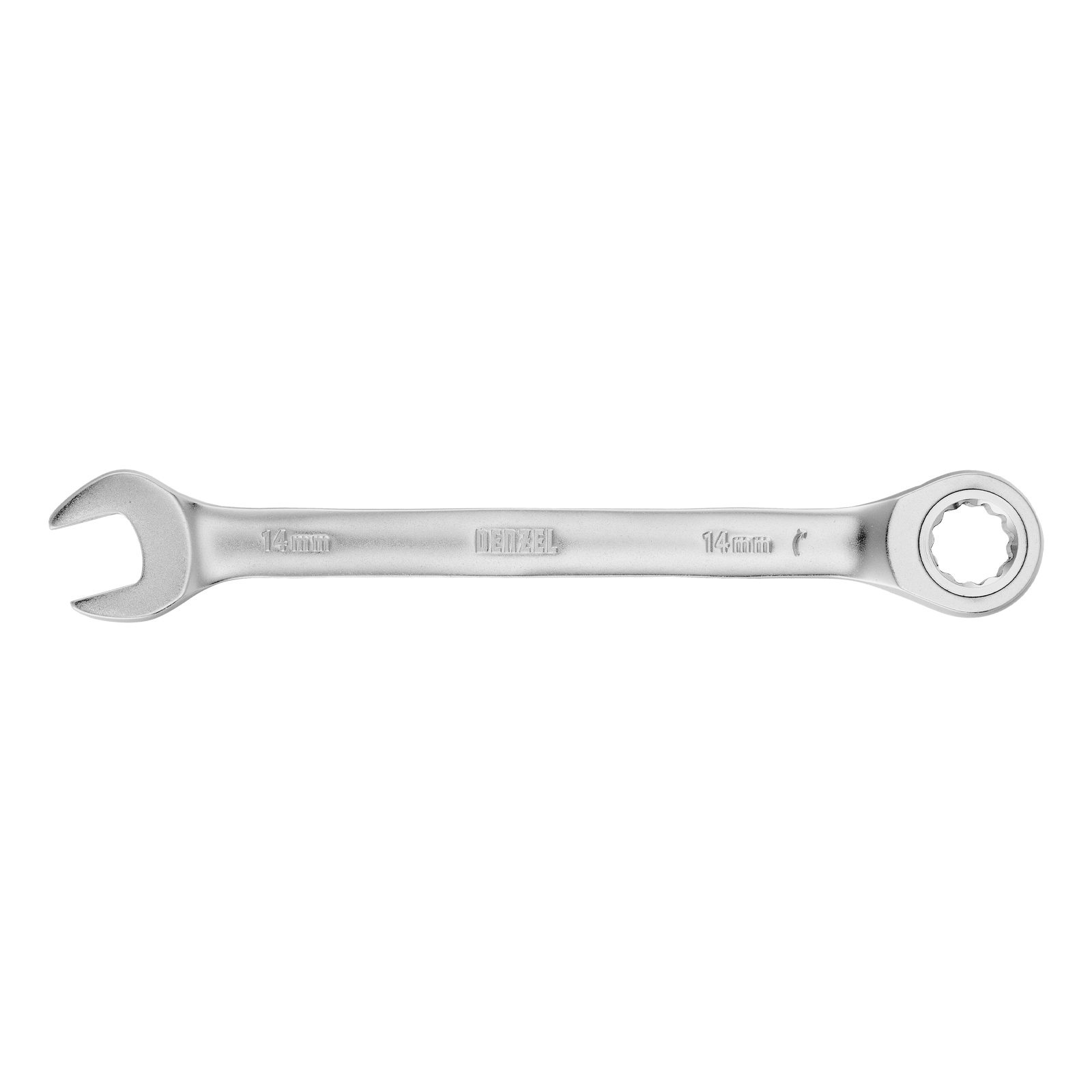 Ключ комбинированный трещоточный, 14 мм, CrV, матовый хром Denzel