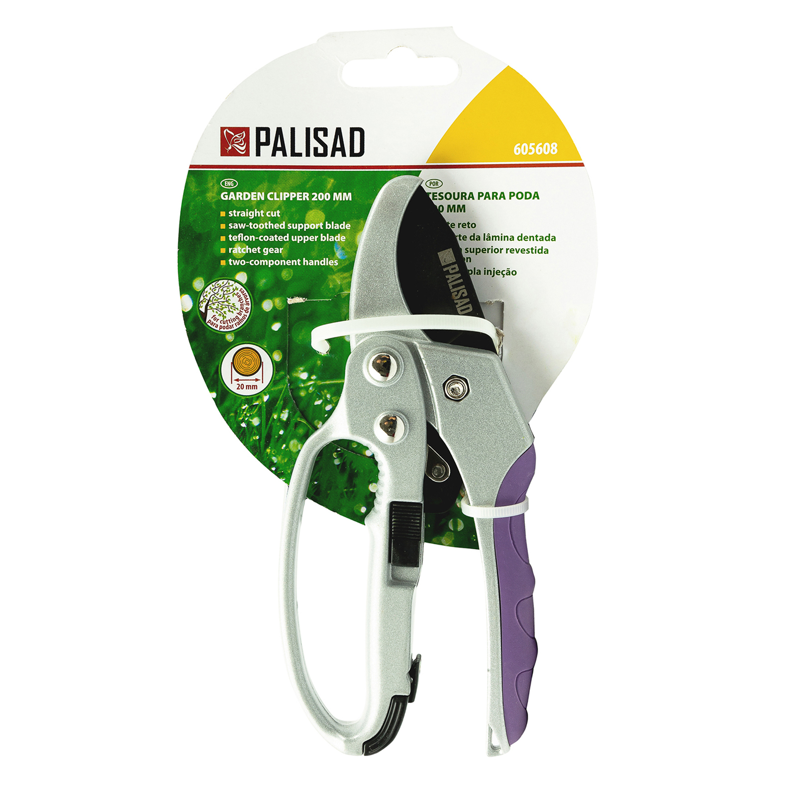 Секатор прямого реза, 200 мм, храповой механизм, металлические обрезиненные рукоятки, LUXE Palisad