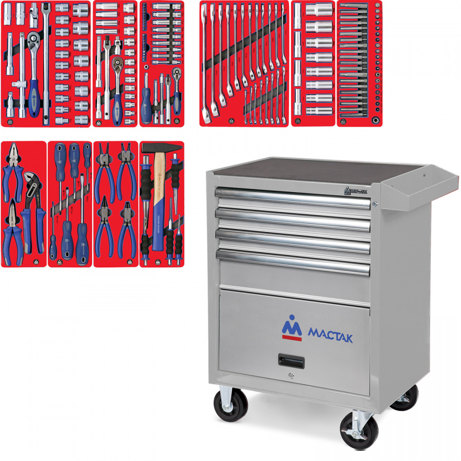 Набор инструментов "СТАНДАРТ" в серой тележке, 186 предметов МАСТАК 52-04186G