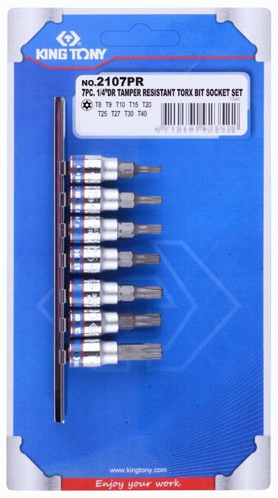 Набор торцевых насадок 1/4", Torx, Т10-Т40 мм, L = 37 мм, 7 предметов KING TONY 2107PR
