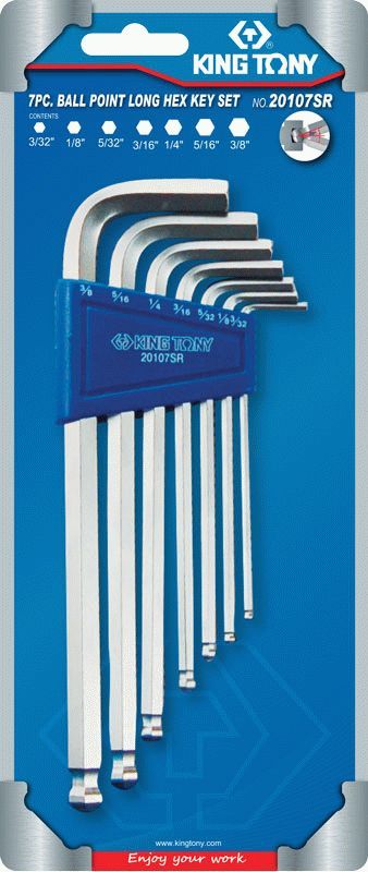 Набор Г-образных шестигранников 3/32"-3/8", дюймовые, с шаровым окончанием, 7 предметов KING TONY 20107SR
