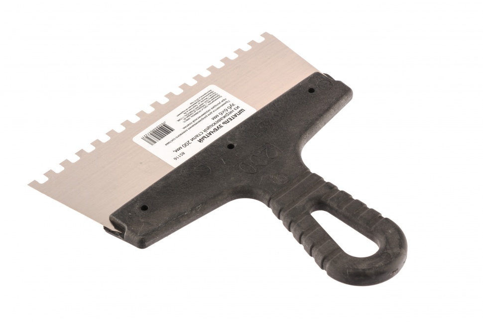 Шпатель из нержавеющей стали, 200 мм, зуб 6 х 6 мм, пластмассовая ручка Россия