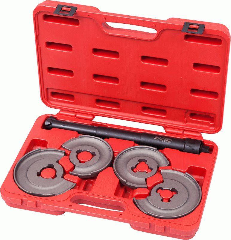 Стяжка амортизаторных пружин, центральная, кованая, дисковые держатели, кейс, 5 предметов МАСТАК 100-01005C