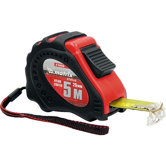 Рулетка Status autostop Magnet+,7,5 м х 25 мм,обрезиненная,Нейлоновое покрытие Matrix