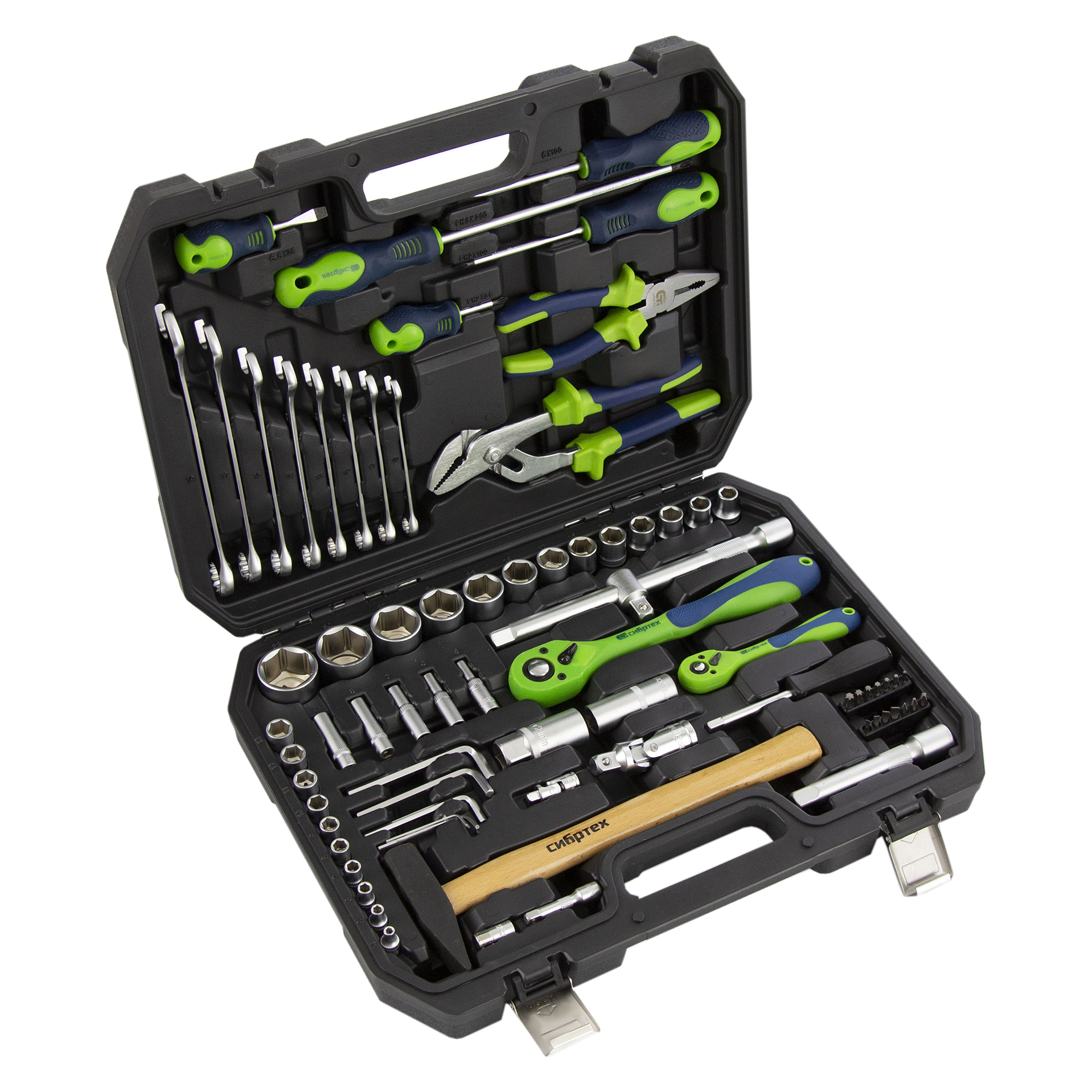 Набор инструментов 76 предметов CrV, 1/2", 1/4" Сибртех