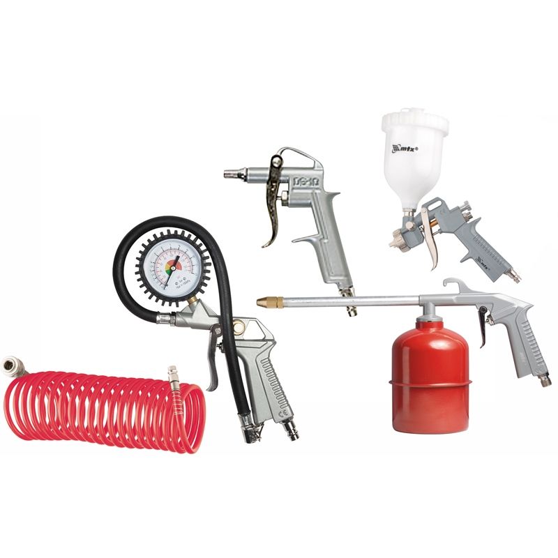 Набор пневмоинструмента, 5 предметов, быстросъемное соединение, краскораспылитель с верхним бачком Matrix