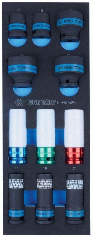 Набор ударных головок 1/2", ложемент, 11 предметов KING TONY 9-4401MPV