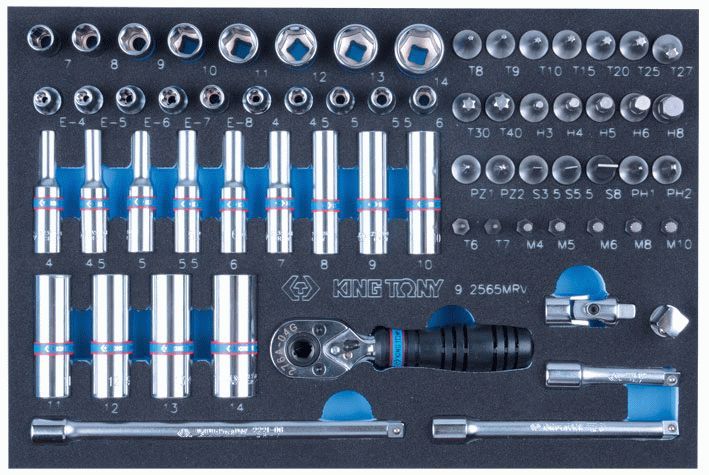 Набор торцевых головок 1/4" с принадлежностями, ложемент, 65 предметов KING TONY 9-2565MRV