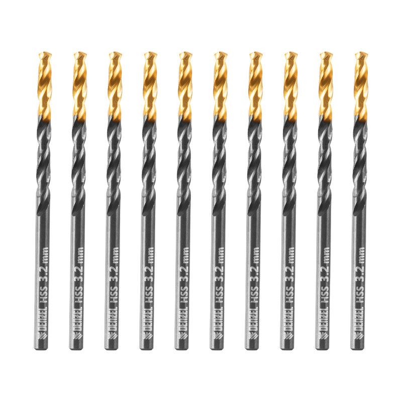 Сверло по металлу, 3,2 мм, HSS-Tin, Golden Tip, 10 шт. Denzel