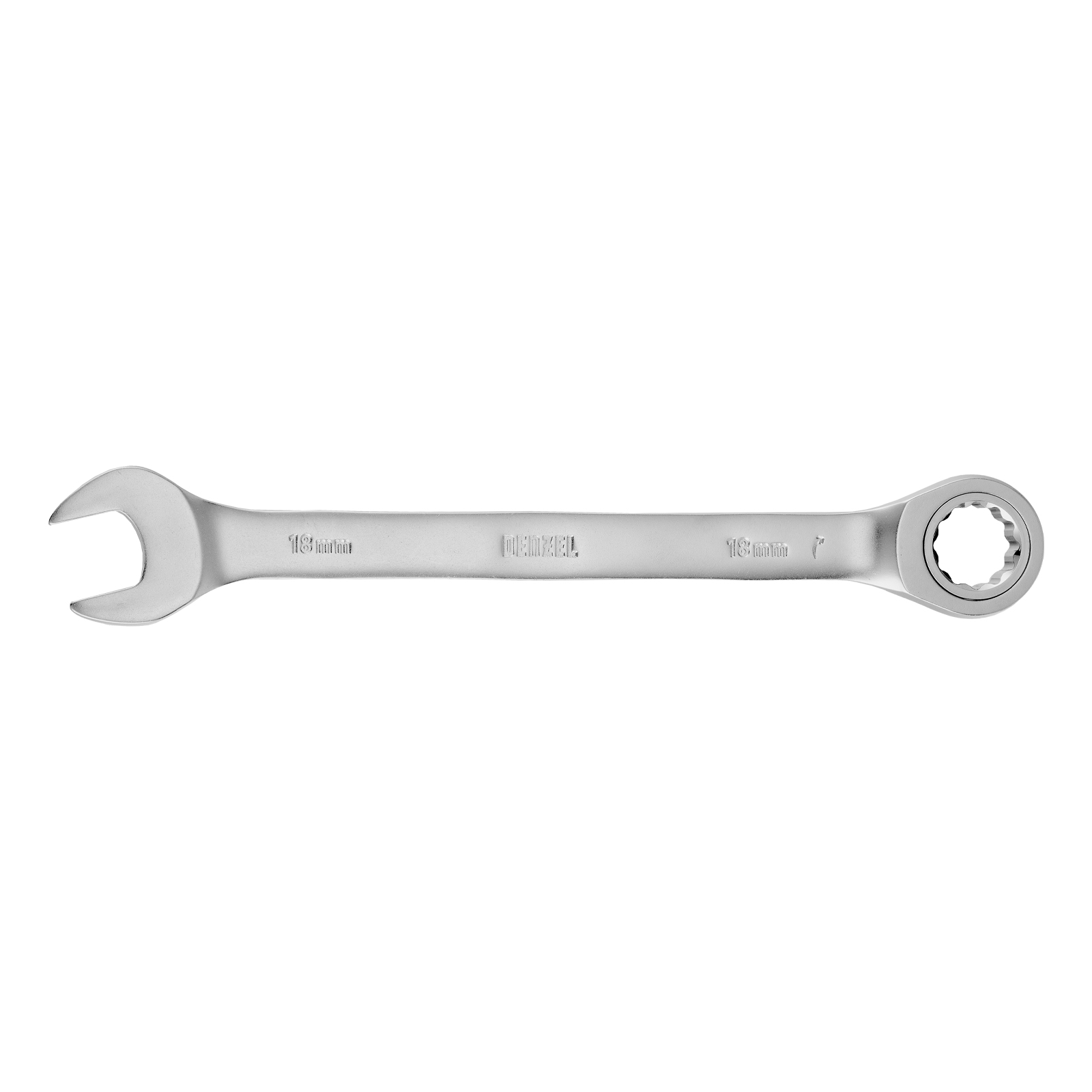 Ключ комбинированный трещоточный, 18 мм, CrV, матовый хром Denzel