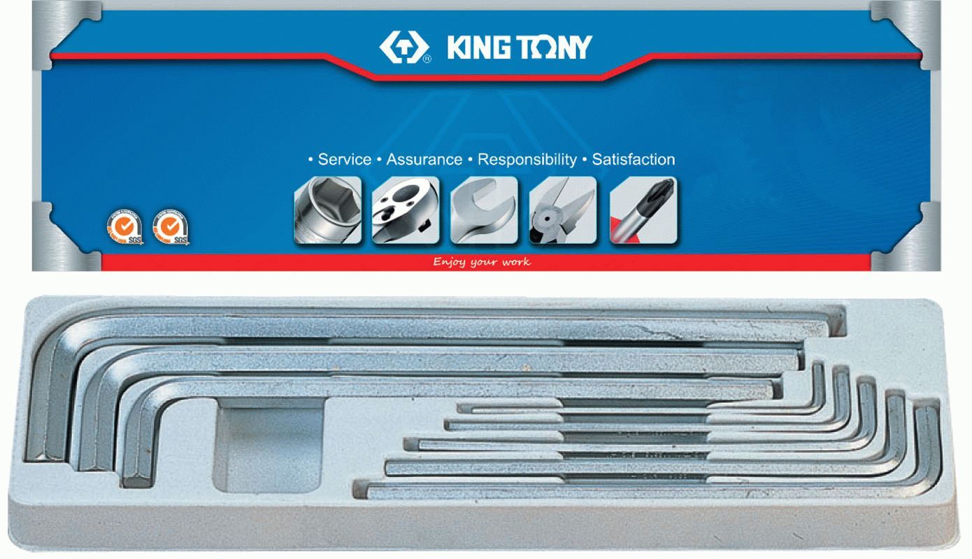 Набор Г-образных шестигранников 1/8"-9/16", дюймовые, длинные, 8 предметов KING TONY 20208SR01