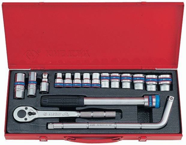 Набор торцевых головок с принадлежностями 1/2", шестигранные, 10-27 мм, 17 предметов KING TONY 4518MR