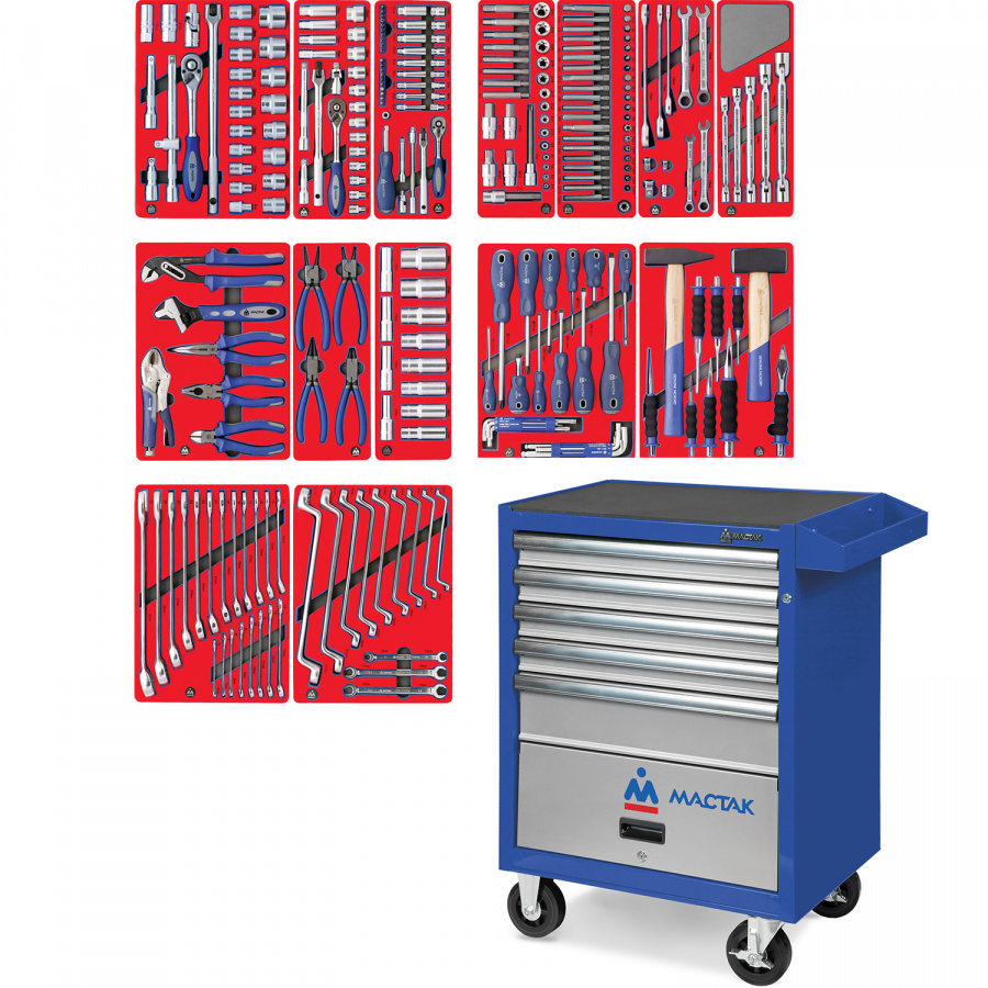 Набор инструментов "ЛИДЕР" в синей тележке, 270 предметов МАСТАК 52-05270B