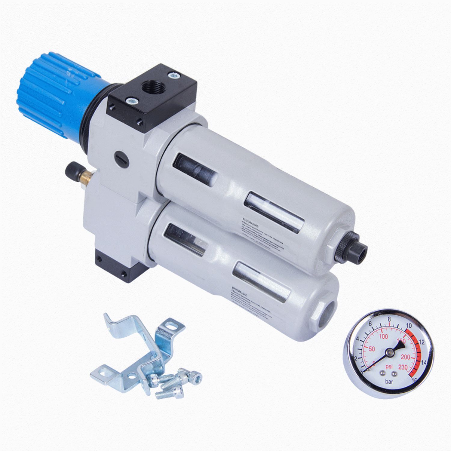 Фильтр влагоотделитель с редуктором и лубрикатор 3/8", с манометром МАСТАК 690-31