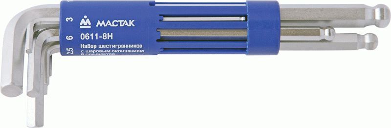 Набор Г-образных шестигранников, 2-10 мм, длинные, 8 предметов МАСТАК 0611-8HB