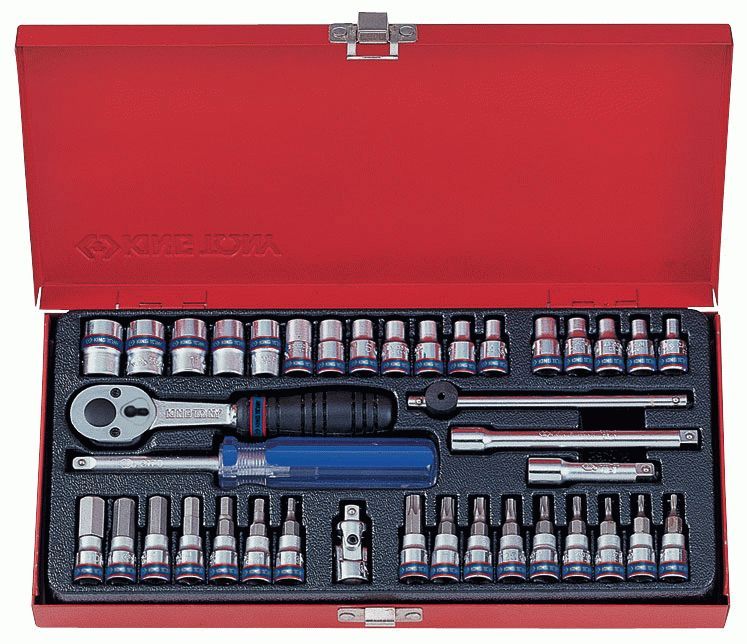 Набор торцевых головок с принадлежностями 1/4", шестигранные, 4-13 мм, 39 предметов KING TONY 2539MR
