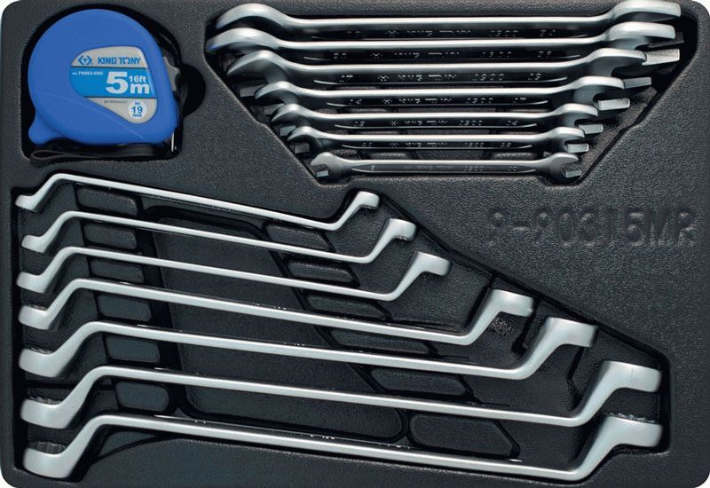 Набор накидных и рожковых ключей, рулетка, ложемент, 15 предметов KING TONY 9-90315MR