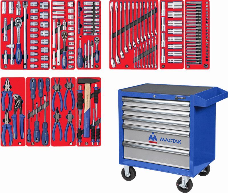 Набор инструментов ''СТАНДАРТ'' в синей тележке, 186 предметов МАСТАК 52-186B