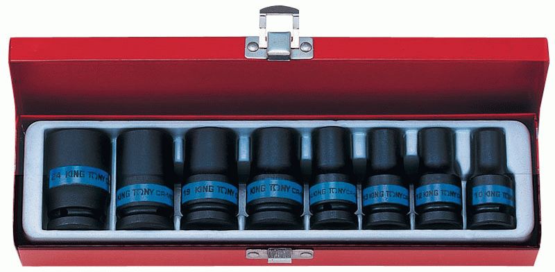 Набор ударных торцевых головок 1/2", шестигранные, тонкостенные, 10-24 мм, 8 предметов KING TONY 4413MP