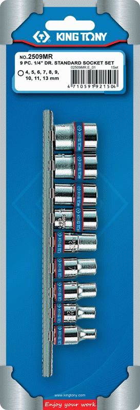 Набор торцевых головок 1/4", шестигранные, 4-13 мм, 9 предметов KING TONY 2509MR