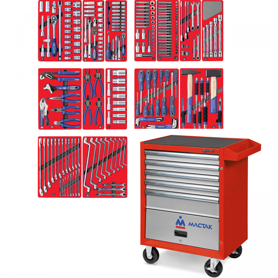 Набор инструментов "ЛИДЕР" в красной тележке, 270 предметов МАСТАК 52-05270R