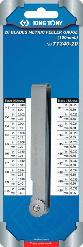 Набор щупов для проверки зазоров, 0,05-1 мм, 20 предметов KING TONY 77340-20