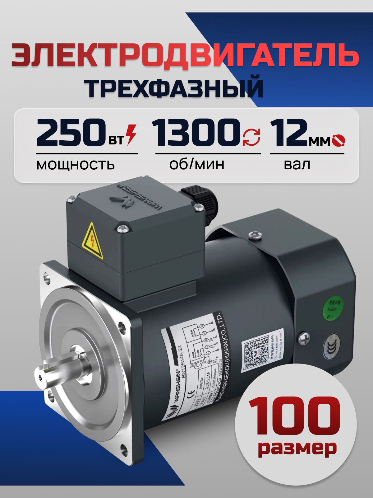 Электродвигатель трёхфазный 100YS250WDY38/22H 250 Вт 1300 об/мин 380/220 В