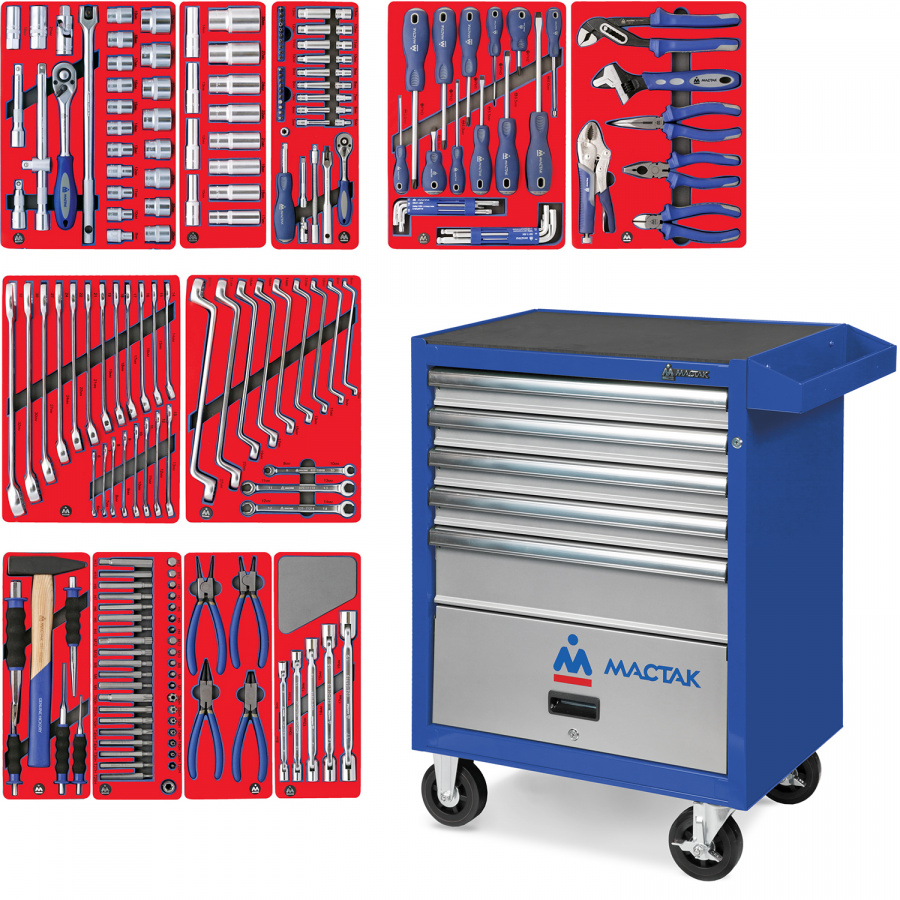 Набор инструментов "МАСТЕР" в синей тележке, 205 предметов МАСТАК 52-05205B