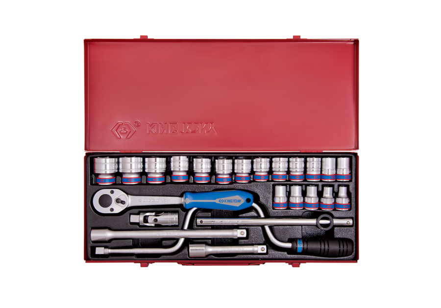 Набор торцевых головок с принадлежностями 1/2", шестигранные, 10-32 мм, 24 предмета KING TONY 4325MR