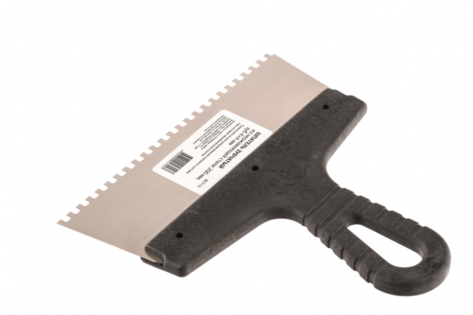 Шпатель из нержавеющей стали, 200 мм, зуб 4 х 4 мм, пластмассовая ручка Россия