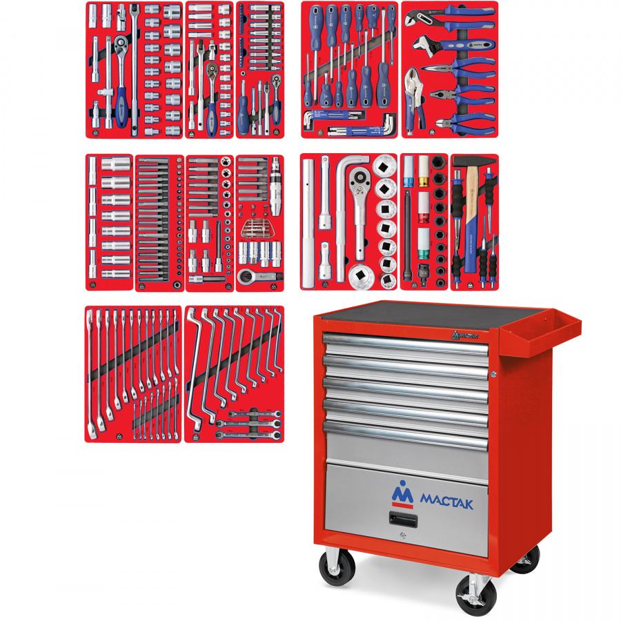 Набор инструментов "ПРОФИ" в красной тележке, 299 предметов МАСТАК 52-05299R