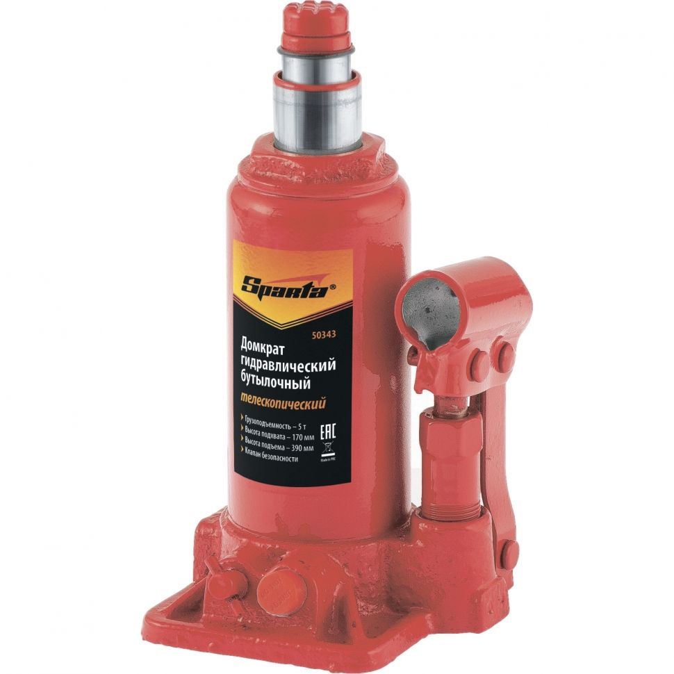 Домкрат гидравлический бутылочный телескопический, 5 т, h подъема 170-390 мм Sparta