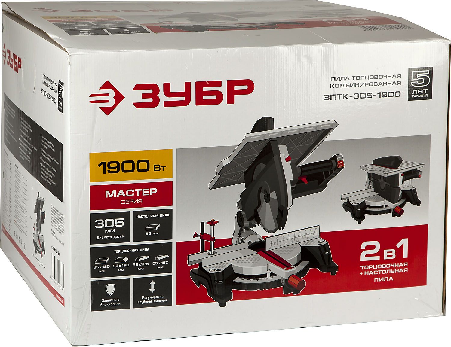 ЗУБР  ЗПТК-305-1900 пила торцовочная комбинированная, d 305 х 30 мм, 1900 Вт