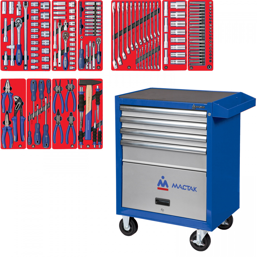 Набор инструментов "СТАНДАРТ" в синей тележке, 186 предметов МАСТАК 52-04186B