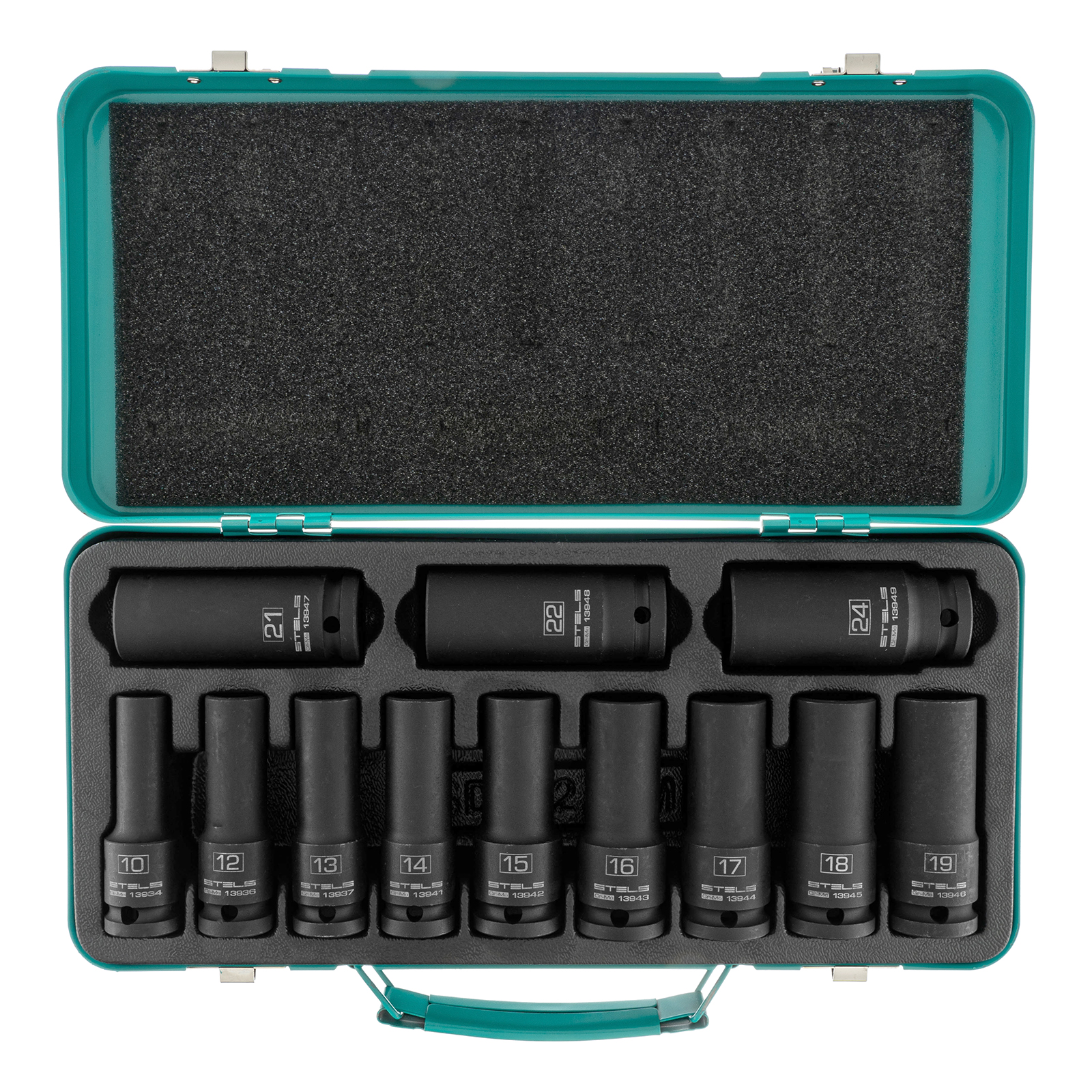 Набор ударных глубоких шестигранных торцевых головок, 1/2", 10-24 мм, в кейсе 12 шт. Stels