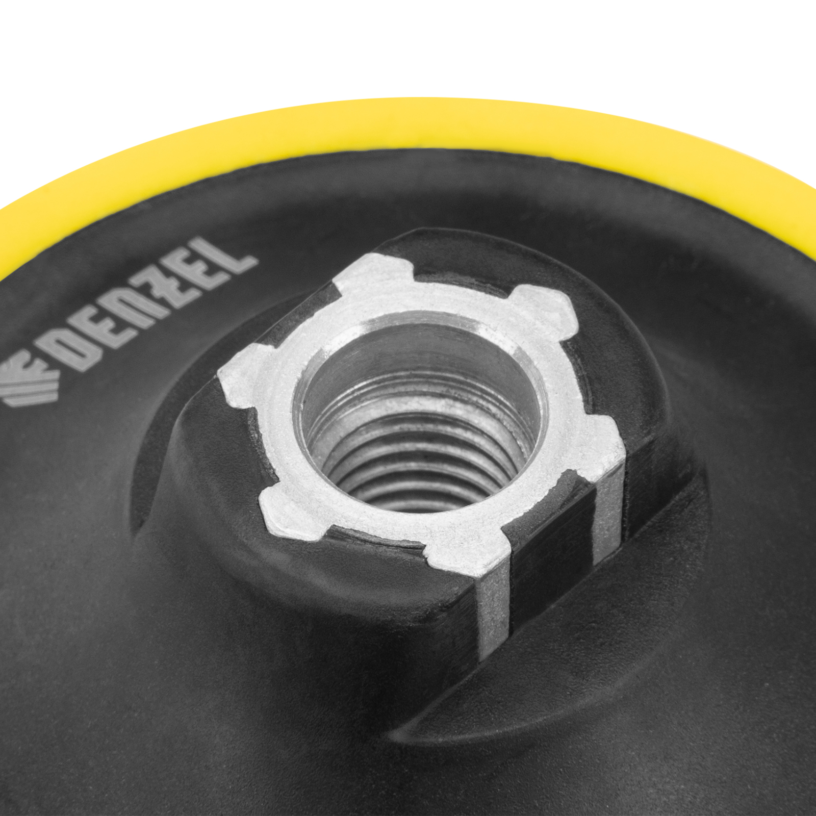 Тарелка опорная для дрели и УШМ с липучкой, 150 мм, мягкая, с адаптером c М14 на d8 Denzel