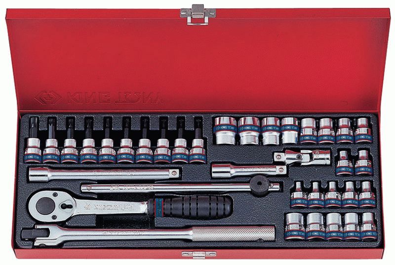 Набор торцевых головок с принадлежностями 3/8", двенадцатигранные, 6-19 мм 36 предметов KING TONY 3034MR