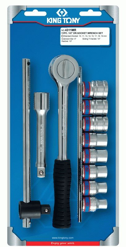 Набор торцевых головок 1/2", шестигранные, 10-19 мм, 11 предметов KING TONY 4311MR